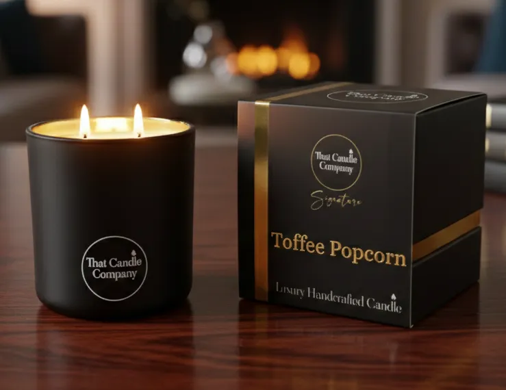 Large Luxury Scented Candle. TOFFEE POPCORN. Double Wick. Gift Boxed.