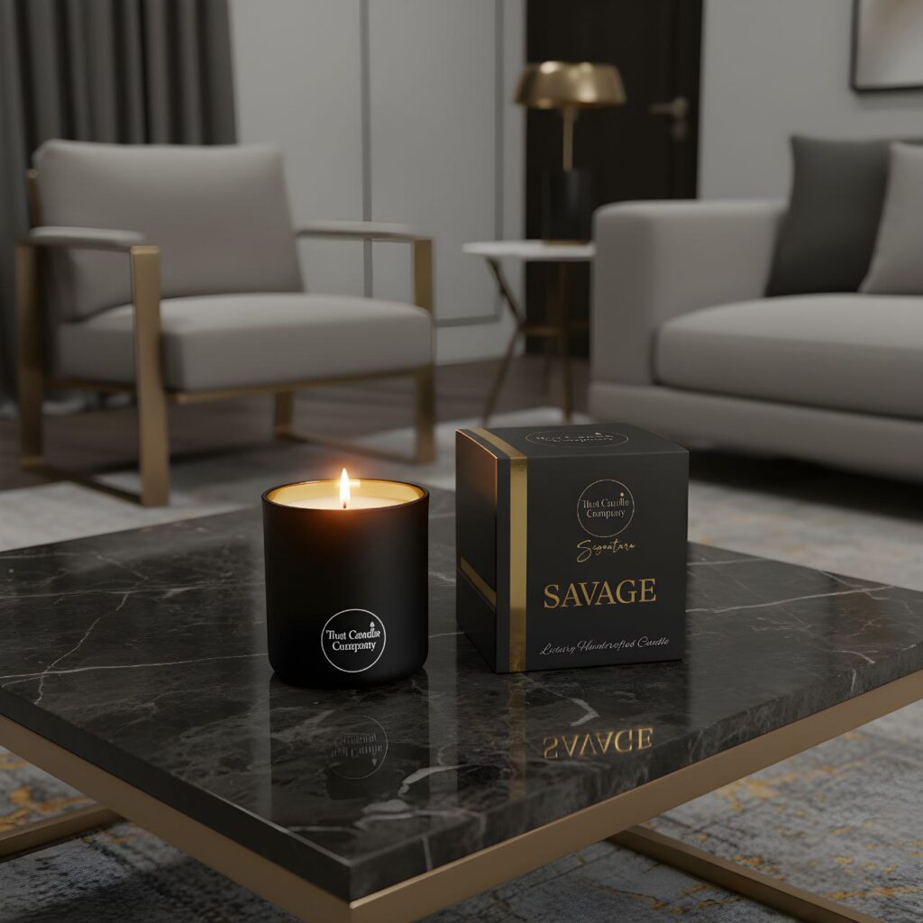 That Candle Company hand poured luxury scented candle featuring non-toxic soy and coconut wax blend. With Gift Box